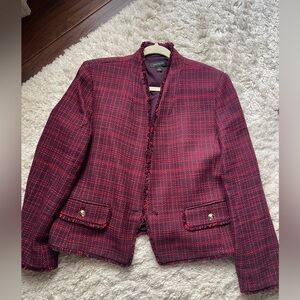 Ann Taylor Maroon Red Tweed Blazer Suit Jacket Size 14. Worn Once